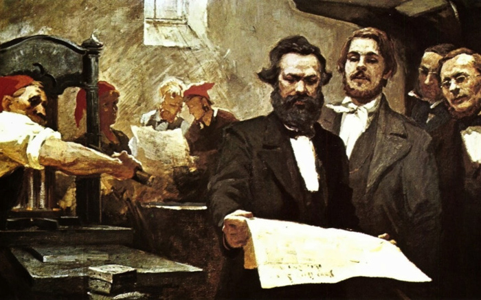 Karl Marx e Friedrich Engels nella tipografia de Die Neue Reinische Zeitung